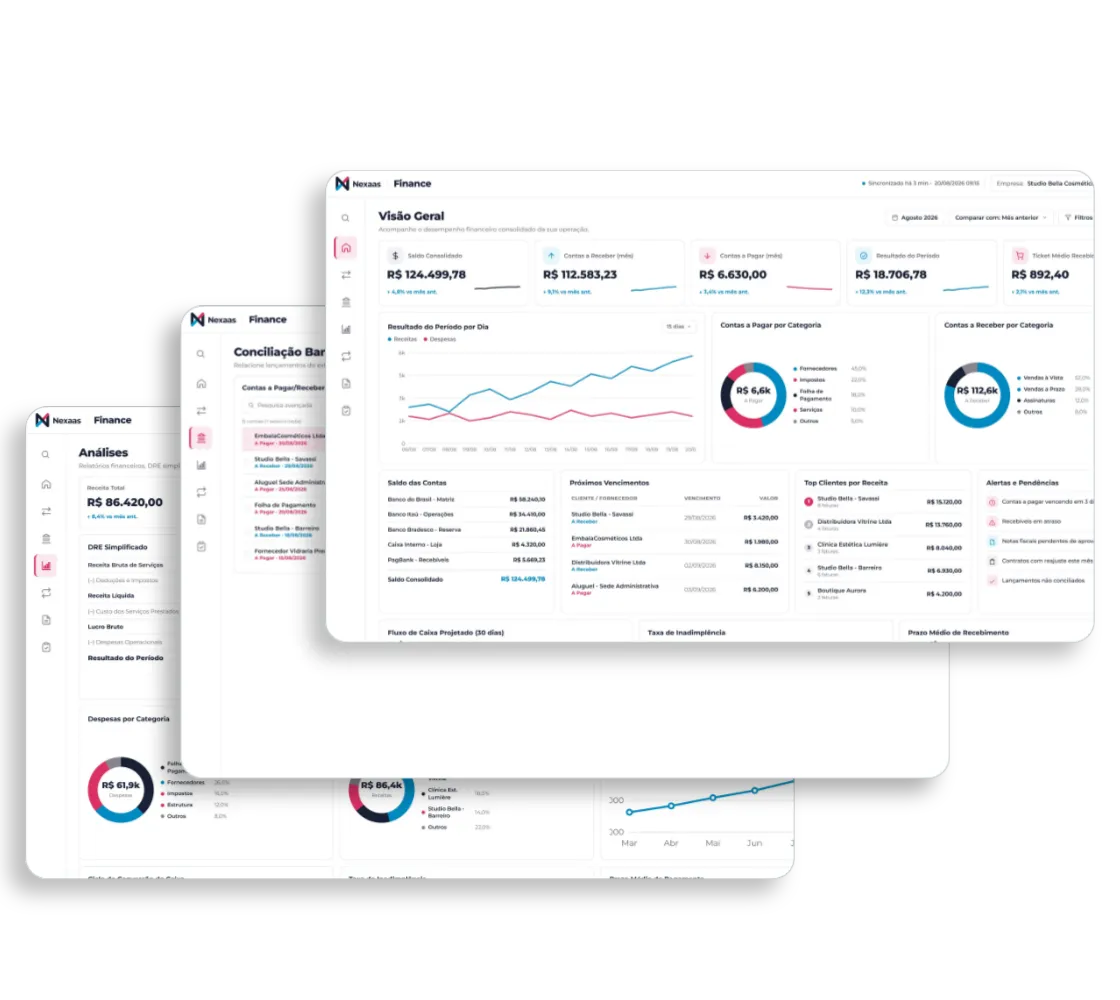 Screenshot do painel Nexaas Finance