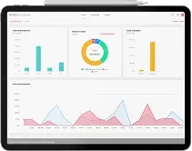 Tablet exibindo um painel de software financeiro