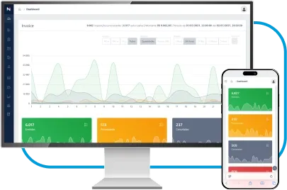 Monitor exibindo um painel fiscal
